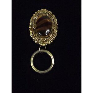 Original By Robert‎ Brown Gold Tone Striped Dangle Brooch